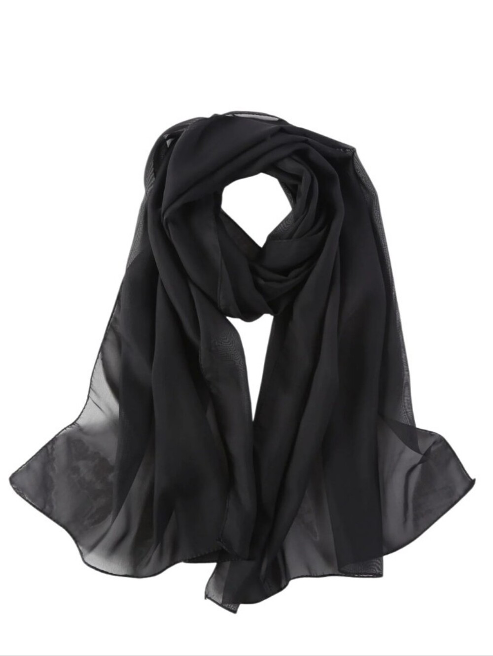 Bernie of New York Black Sheer Chiffon Long Scarf Wrap Satin Trim Evening
